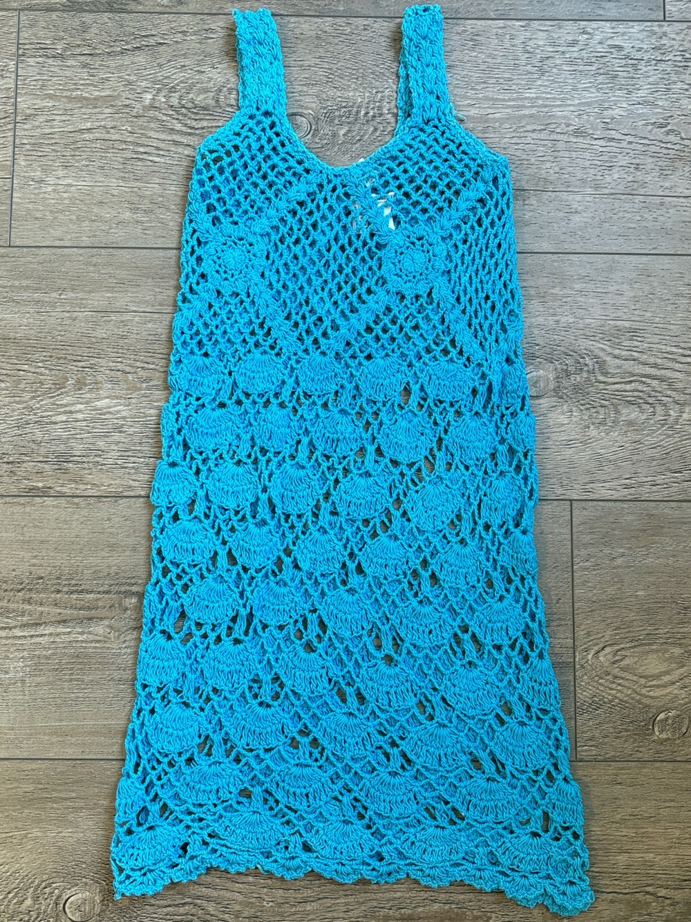 Island Planet Crochet Teal Blue Mini Tank Dress Swimsuit Beach Resort Coverup